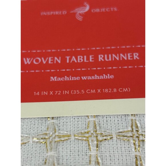Opal House Woven Table Runner Cream Gold Metallic Sparkle Bohemian Tassels NEW - Picture 9 of 16